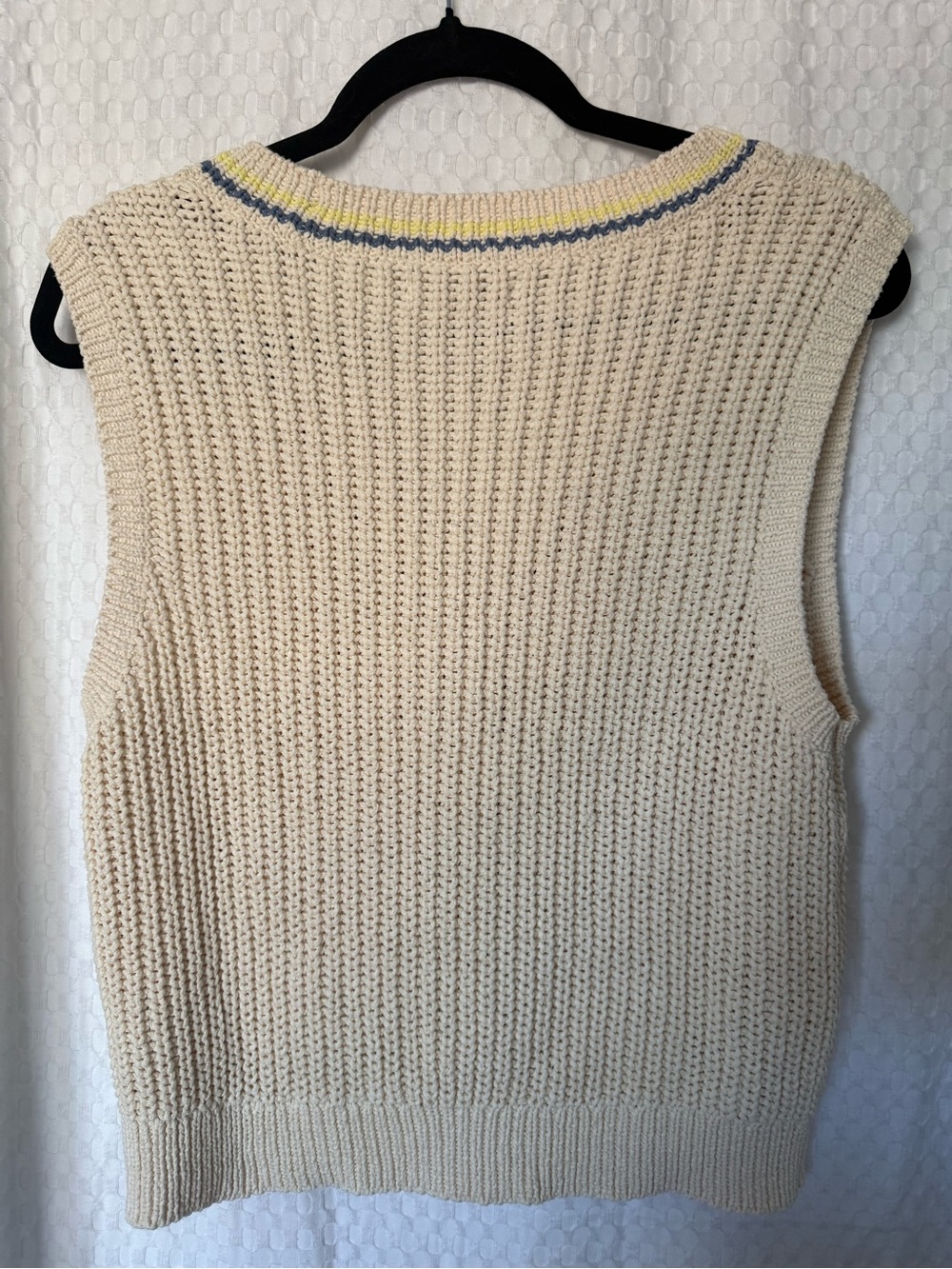American Eagle Cable Knit Sweater Vest L Cream Varsity Cotton Preppy Coastal - Picture 5 of 6